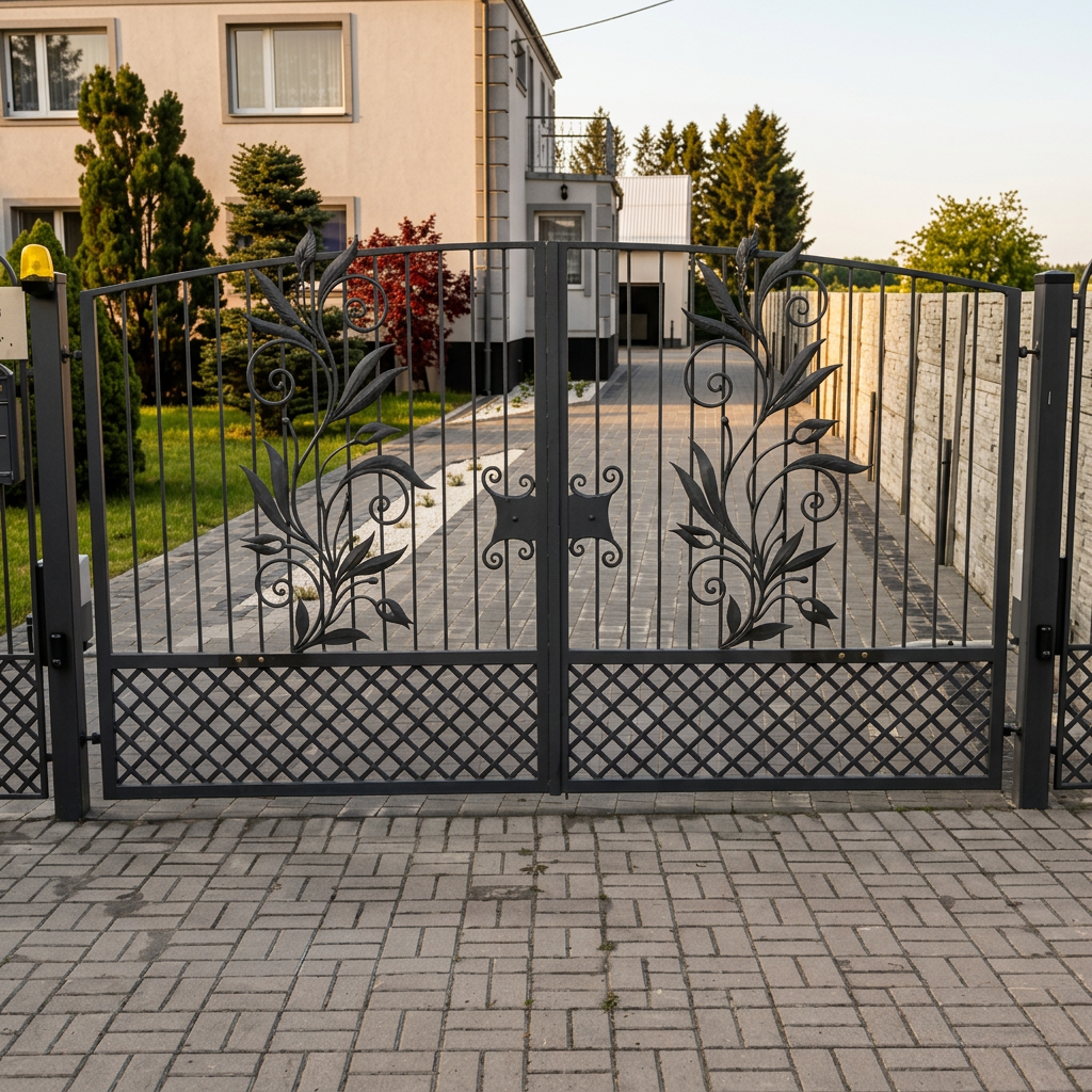 Brama wjazdowa metalowa z ogrodzeniem